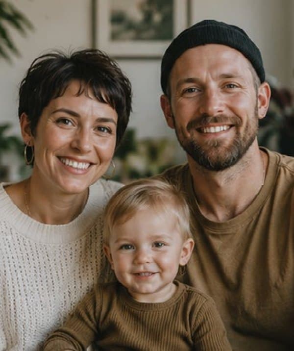 Placeholder portrait of a family with a young child