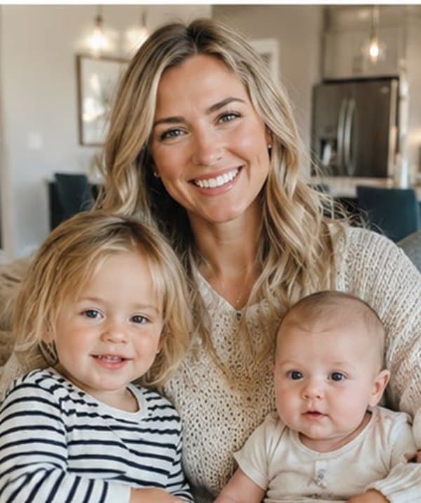 Placeholder portrait of a parent holding two children